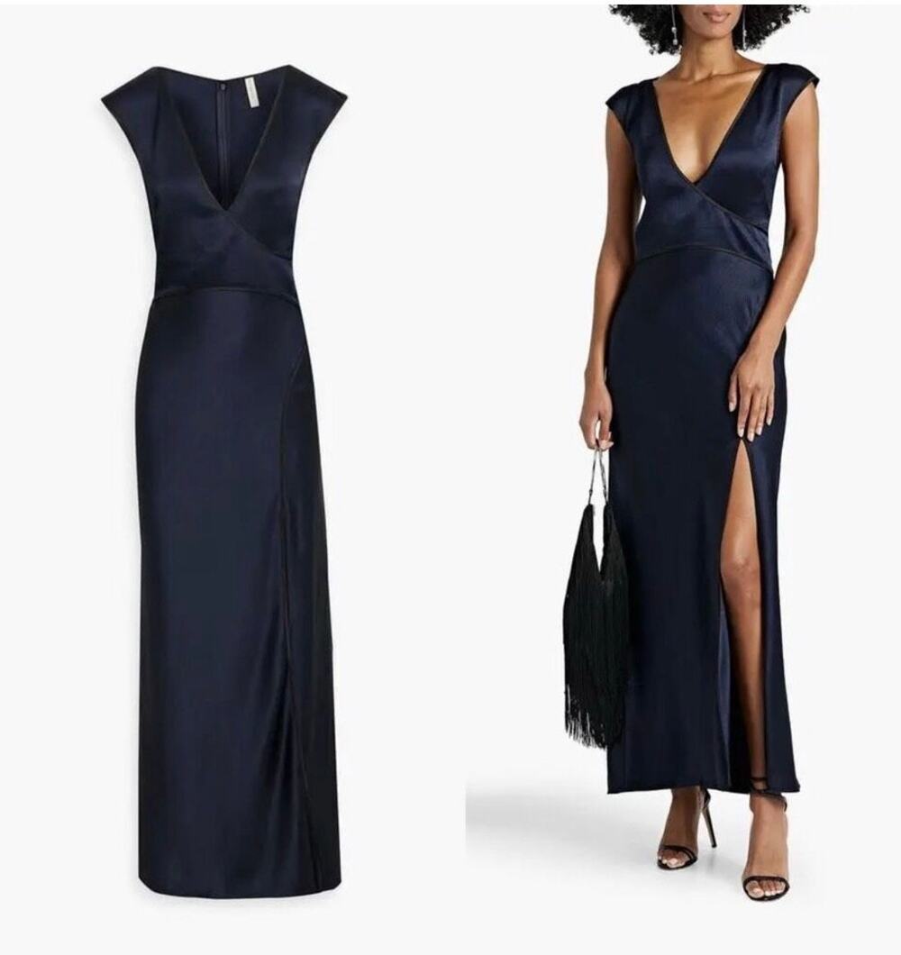 NWT Bec + Bridge Kimberly Maxi Dress Ink Navy Satin Gown Size 6